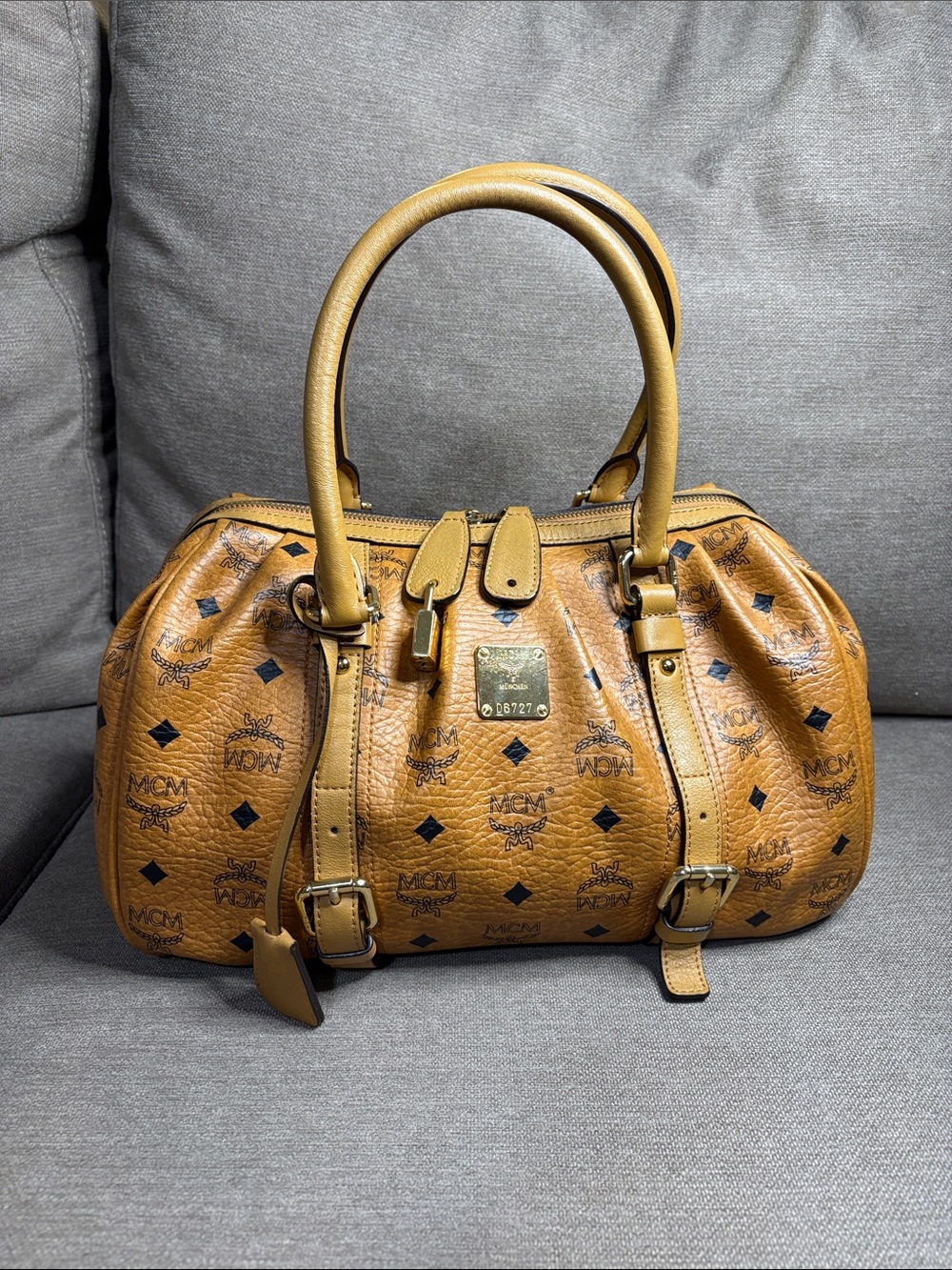 MCM Cognac Visetos Top Handle Leather Satchel- COA included